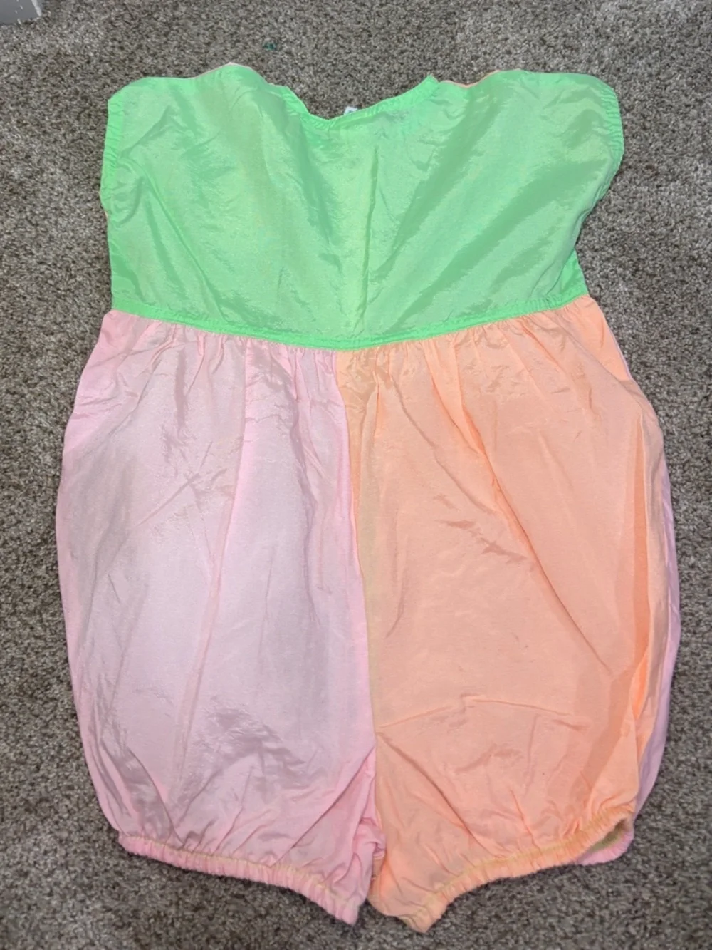 Vintage Oshkosh Baby Girls Bubble Romper Color Block Pastel Star Outfit USA 24 m